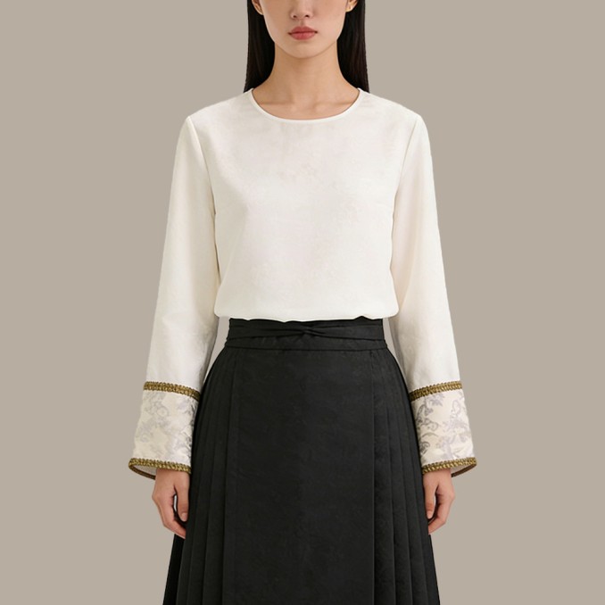 Stylish Jacquard Loose-Fit New Chinese-Style Top