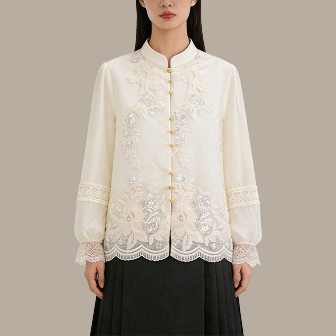 New-Style Chinese Embroidered Floral Top