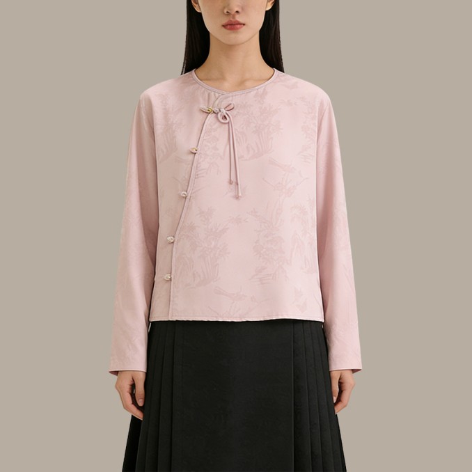 Pink Jacquard Vintage Crew-Neck Top