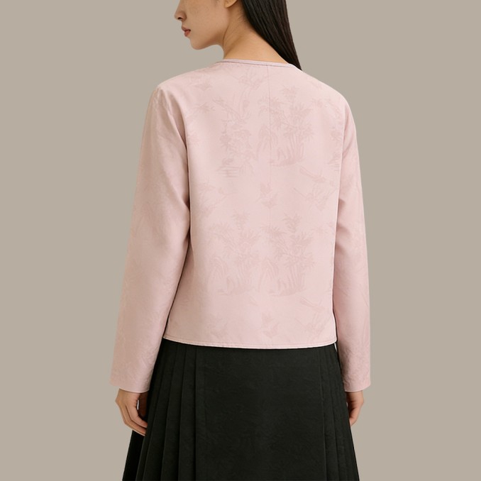 Pink Jacquard Vintage Crew-Neck Top