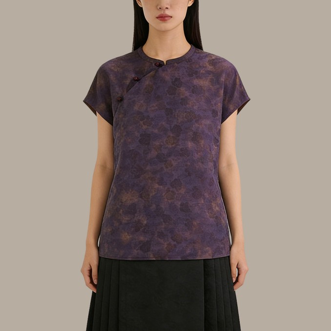 Purple Chinese-style Stand-collar Top