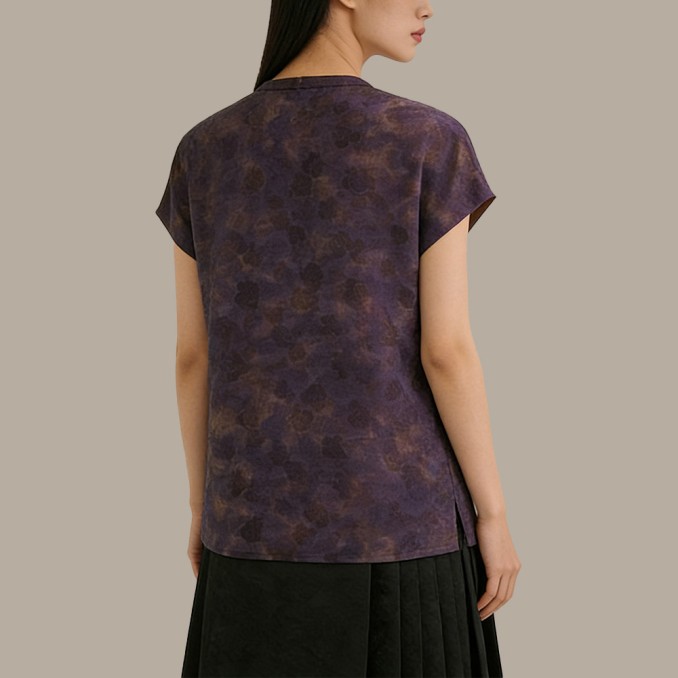 Purple Chinese-style Stand-collar Top