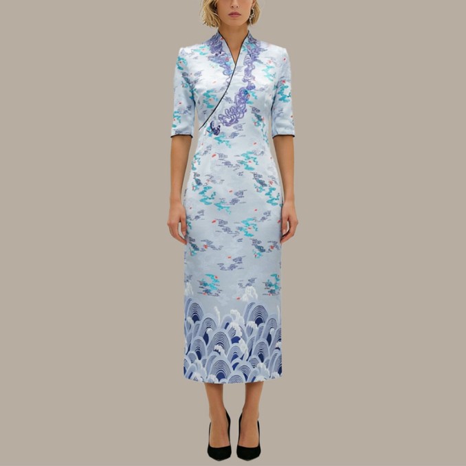 High-quality elastic breathable side-slit cheongsam