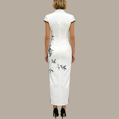 White luxury printed cheongsam