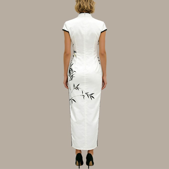 White luxury printed cheongsam