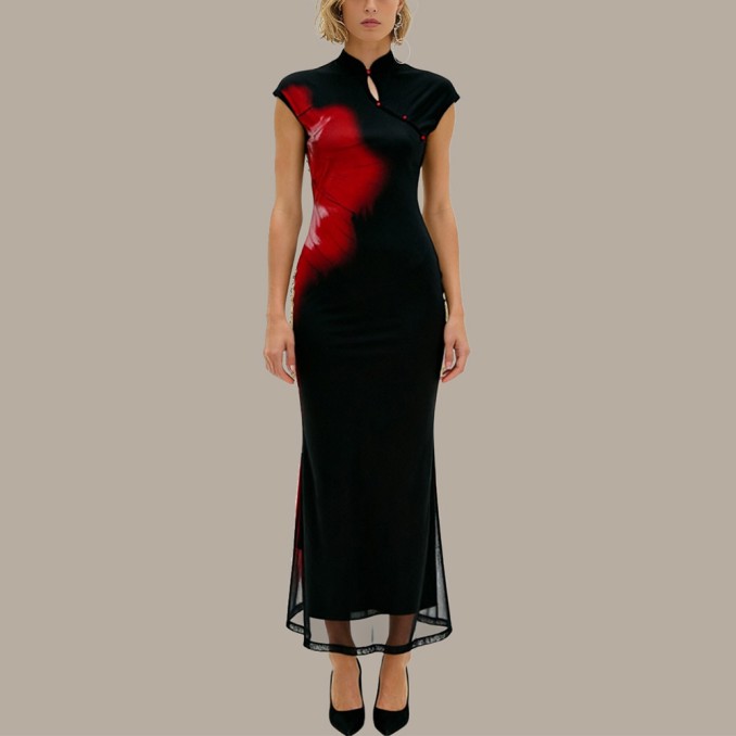 Retro Chinese-style color-blocked versatile cheongsam
