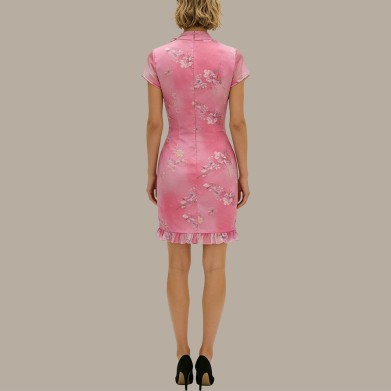 Round neck slim-fit pencil short-sleeved cheongsam