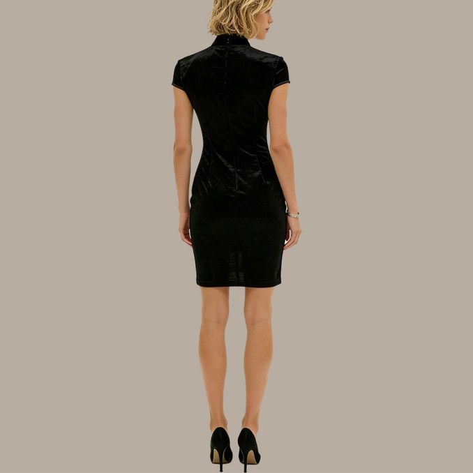 Elastic fabric zippered slim-fit cheongsam