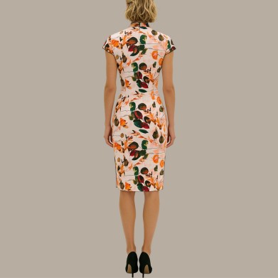 All-polyester round neck knee-length slim-fit cheongsam