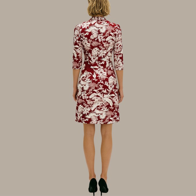 V-neck sequined straight hem fitted cheongsam