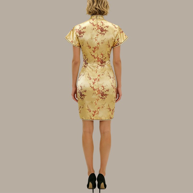 Stand-up collar straight-cut satin cheongsam