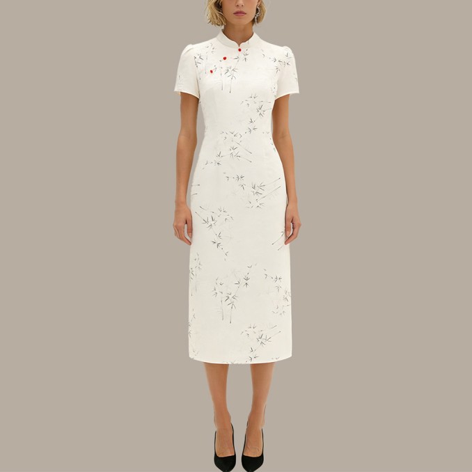 A-line cheongsam with stand-up collar