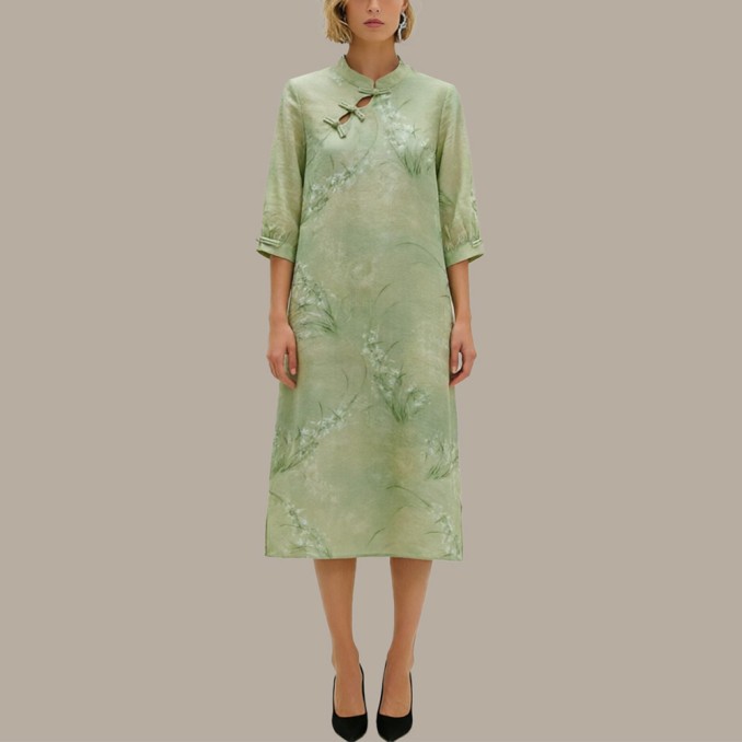 Stand-up collar button retro modified cheongsam