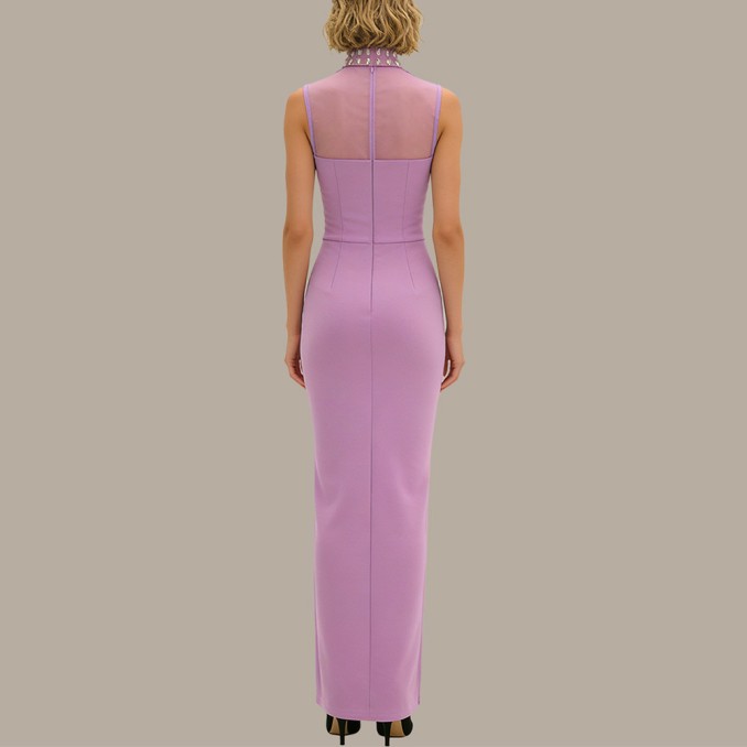 Vintage purple diamond embroidered sleeveless cheongsam
