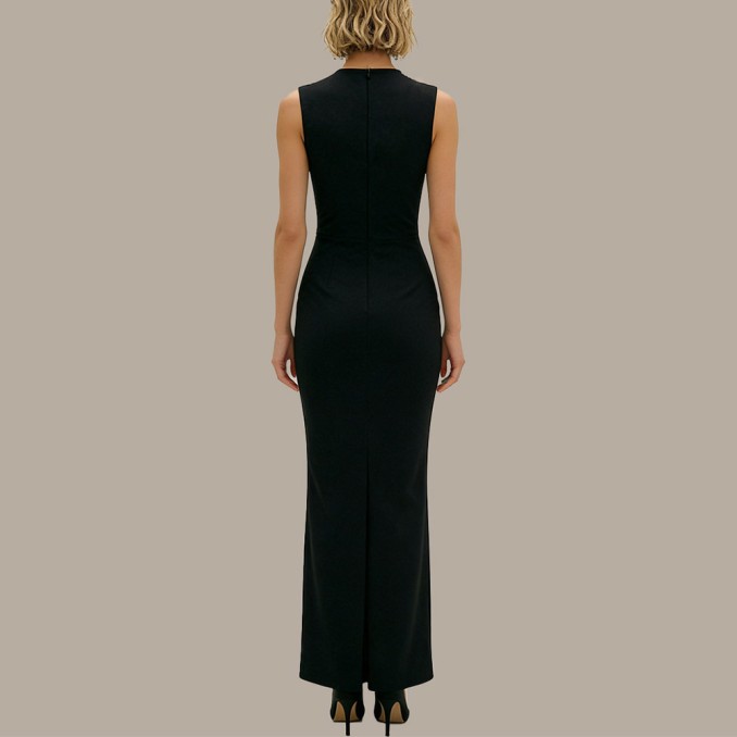 High-end cheongsam with black diamond satin finish