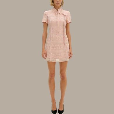 A-line cheongsam dress with a cinched waist to flatter the figure
