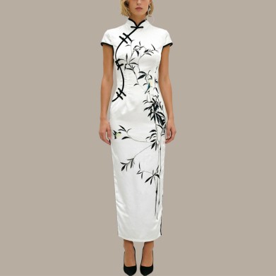 White luxury printed cheongsam