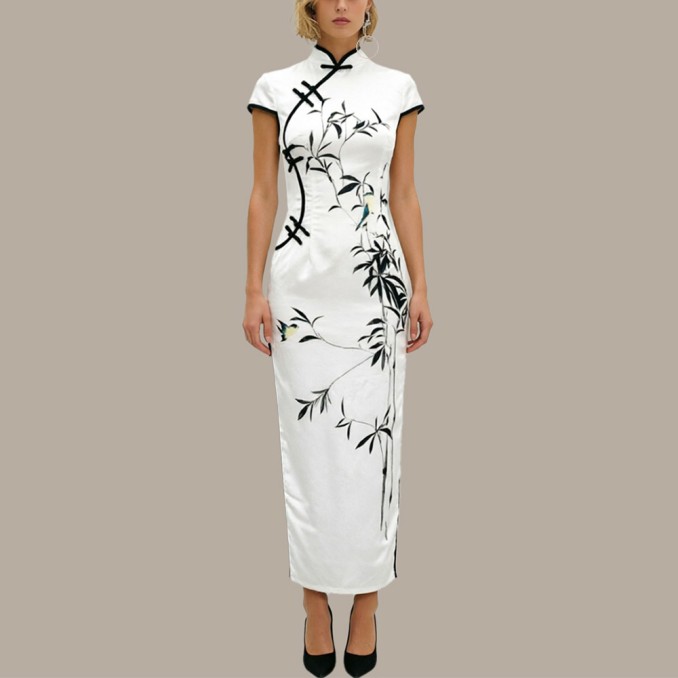 White luxury printed cheongsam