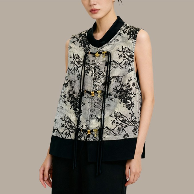 New Chinese-Style Round-Neck Button-Front Vest