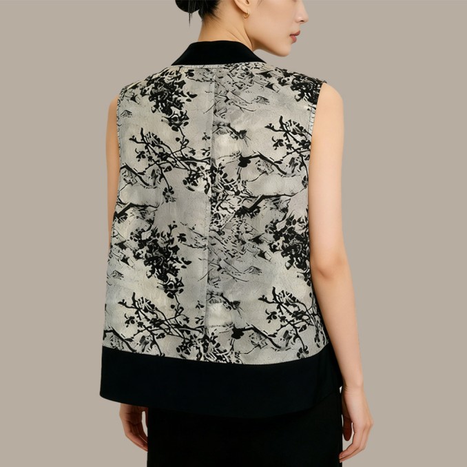 New Chinese-Style Round-Neck Button-Front Vest