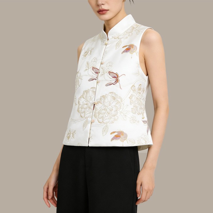 New Stylish Embroidered Stand-Collar Vest