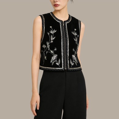 Breathable V-Neck Embroidered Chinese-Style Vest