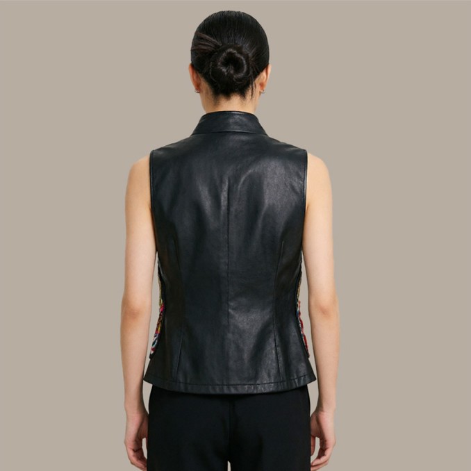 Retro-Style Chinese Embroidered Sheepskin Women's Vest