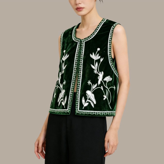 Women's Chinese-Style Embroidered V-Neck Vest