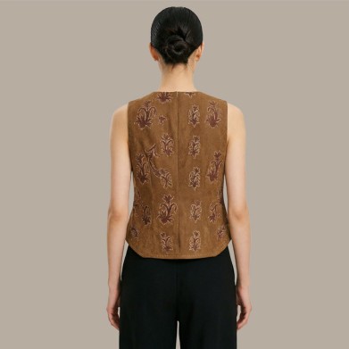 Brown Chinese-Style Vest with Lace-Up Front