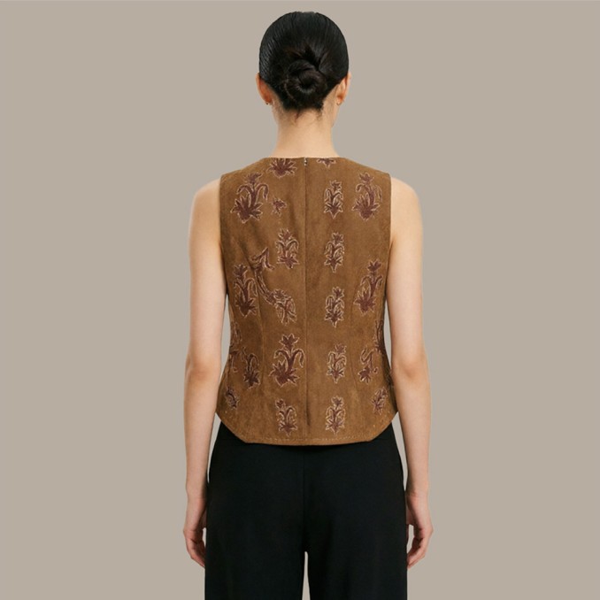 Brown Chinese-Style Vest with Lace-Up Front
