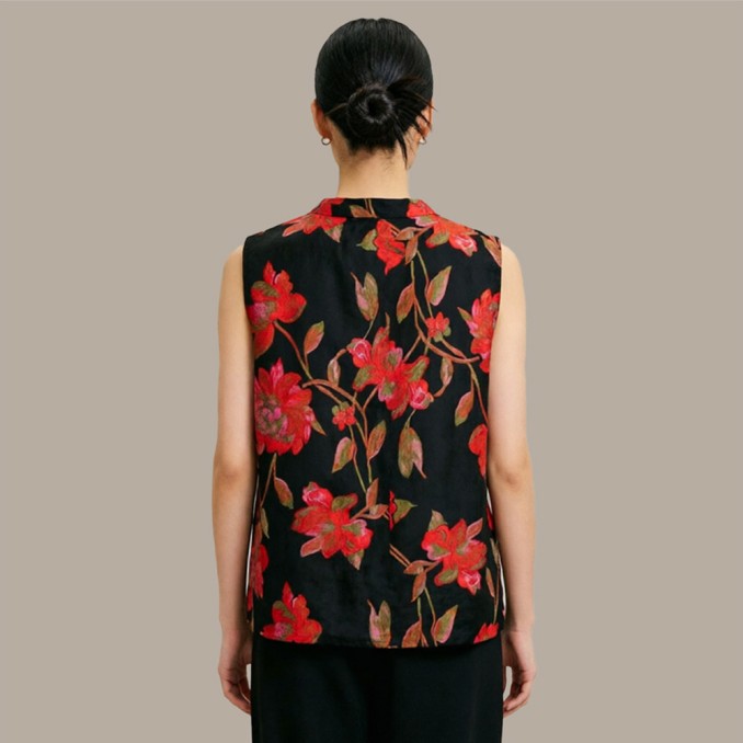 Stand-Collar Jacquard Chinese-Style Vest