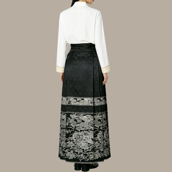 High-waisted women's Chinese-style pleated jacquard skirt