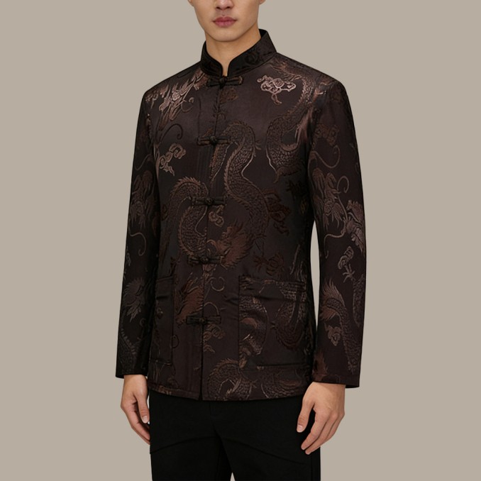 Chinese-Style Embroidered Single-Breasted Top with Stand Collar