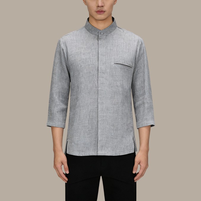 Antibacterial Linen Stand-Collar Chinese-Style Top with Pockets