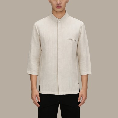 Men's Breathable Linen Stand-Collar Top