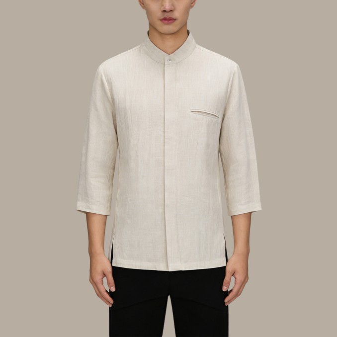Men's Breathable Linen Stand-Collar Top