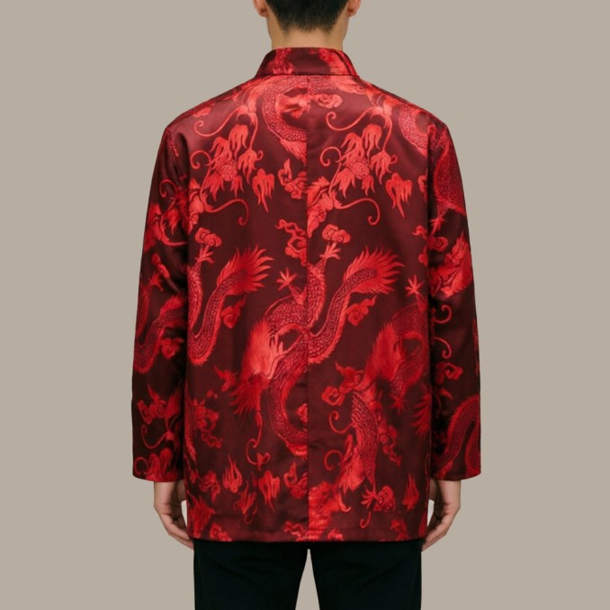 Red Breathable Chinese-Style Stand-Collar Top