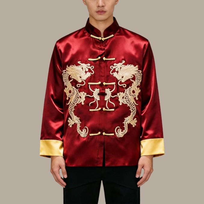 Men's Tang Suit Long-Sleeve Top with Dragon Pattern