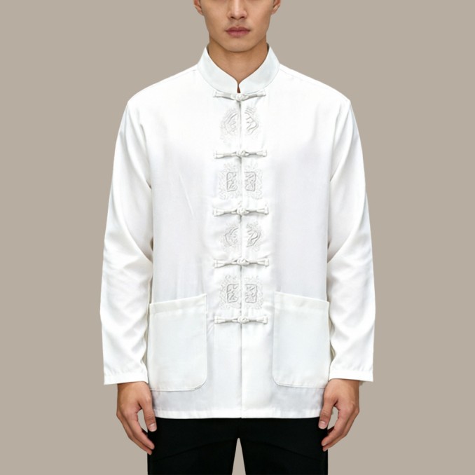 Cotton Top with Stand Collar and Inner Pocket Design