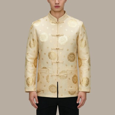 Men's Embroidered Single-Breasted Stand-Collar Top