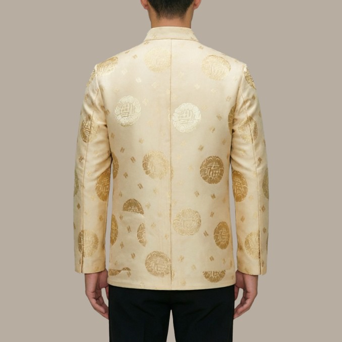 Men's Embroidered Single-Breasted Stand-Collar Top