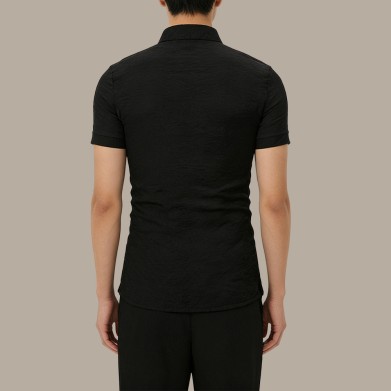 Lightweight Black Short-Sleeve Top with Chinese-Style Stand Collar