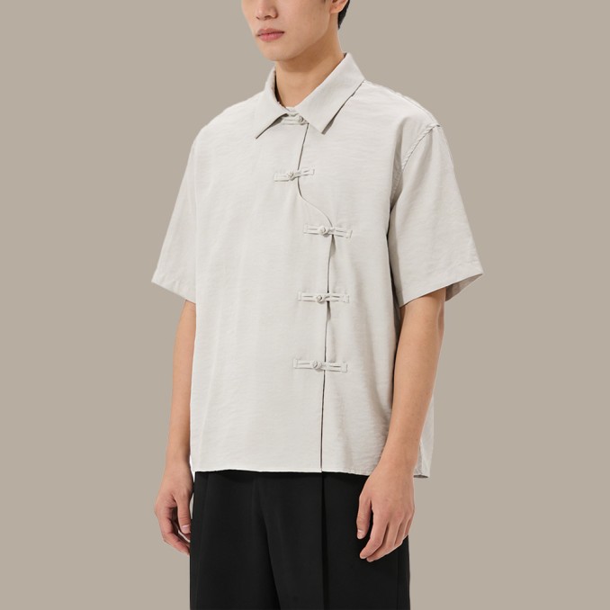 Chinese-Style Top with Stand Collar Buckle Fastenings and Pockets
