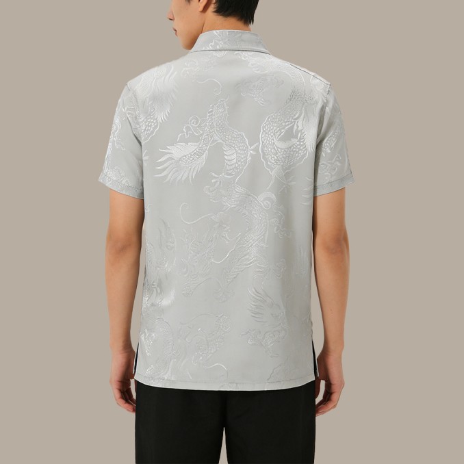 Straight-Cut Chinese-Style Top with Stand Collar and Rounded Cuffs