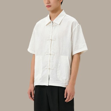 Stylish White Casual Chinese-Style Square-Neck Top