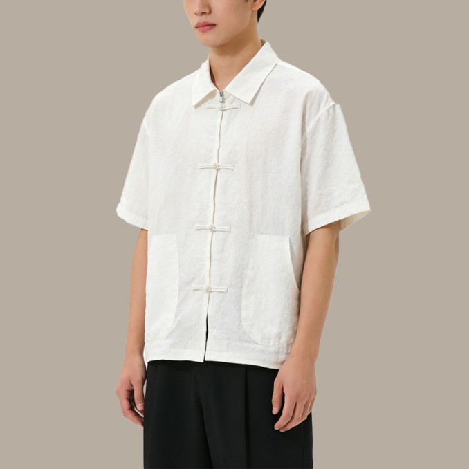 Stylish White Casual Chinese-Style Square-Neck Top