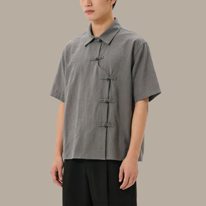 New Style Breathable Top with Chinese-Style Buttons and Turn-Down Collar