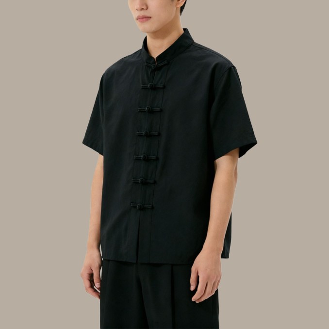 Cotton-Linen Stand-Collar Chinese-Style Top with Single Button