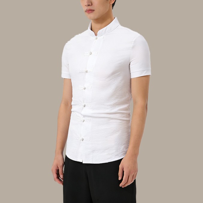 Stand-Collar Breathable Single-Breasted Chinese-Style Short-Sleeve Top