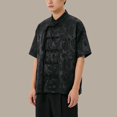 High-Quality Printed Chinese-Style Top with Stand Collar